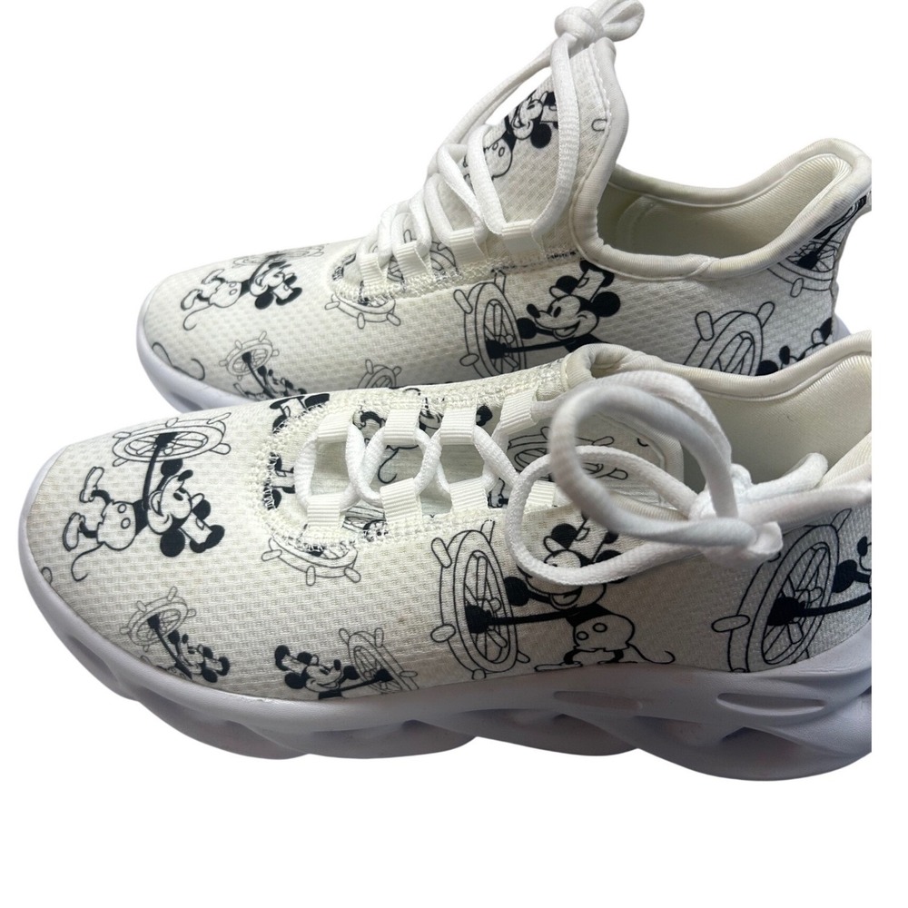 Mickey Mouse White Black Print Lace Up Athletic Shoes  US W 9 EUR 40 New No Tag